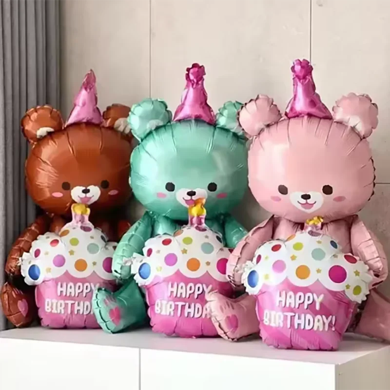 4D Large Bear Cake Balloons Cartoon Animal Cute Bear Foil Balloon Children Boys Girls Birthday Party Decoration Scene Props Toys