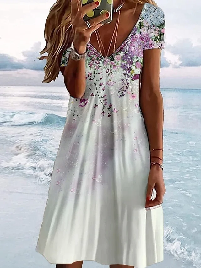 

Women's Casual Dress Summer Dress Print Dress Floral Ombre Print V Neck Mini Dress Active Fashion Outdoor Daily Short Sleeve