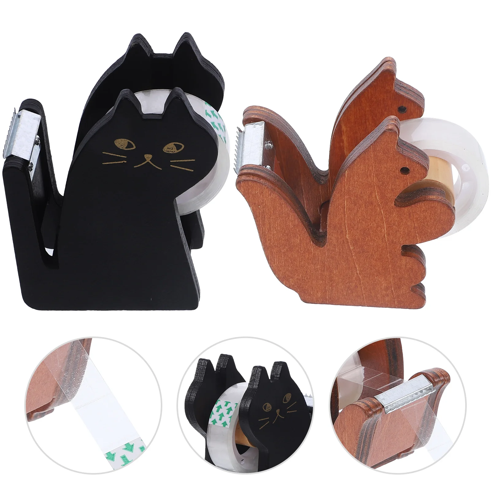 

Cute Cat Squirrel Tape Holder Wooden Tape Cutter Masking Tape Storage Organizer Desktop Duct Tape Roll Stand Office Desk