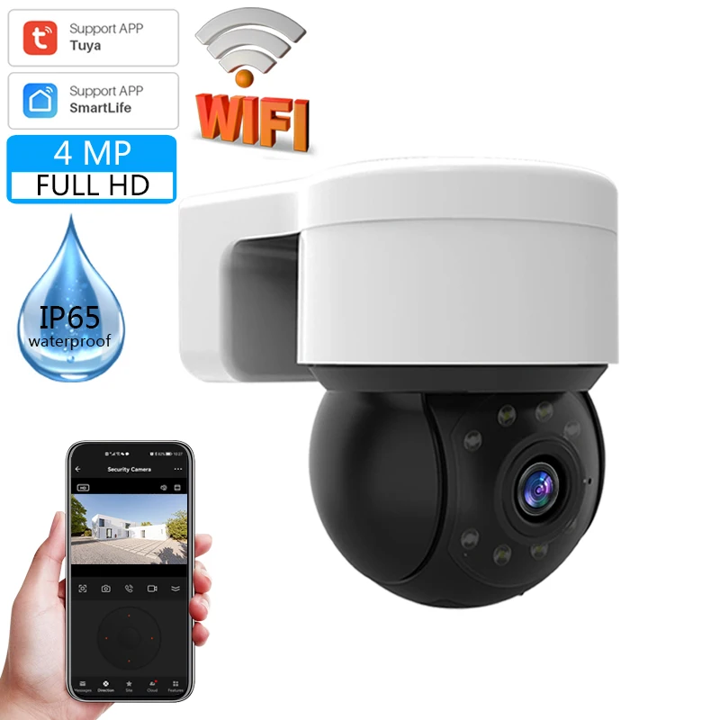4MP güvenlik Tuya kameralar WiFi açık HD tam renkli gece görüş su geçirmez kablosuz gözetim kamera ile bebek izleme monitörü