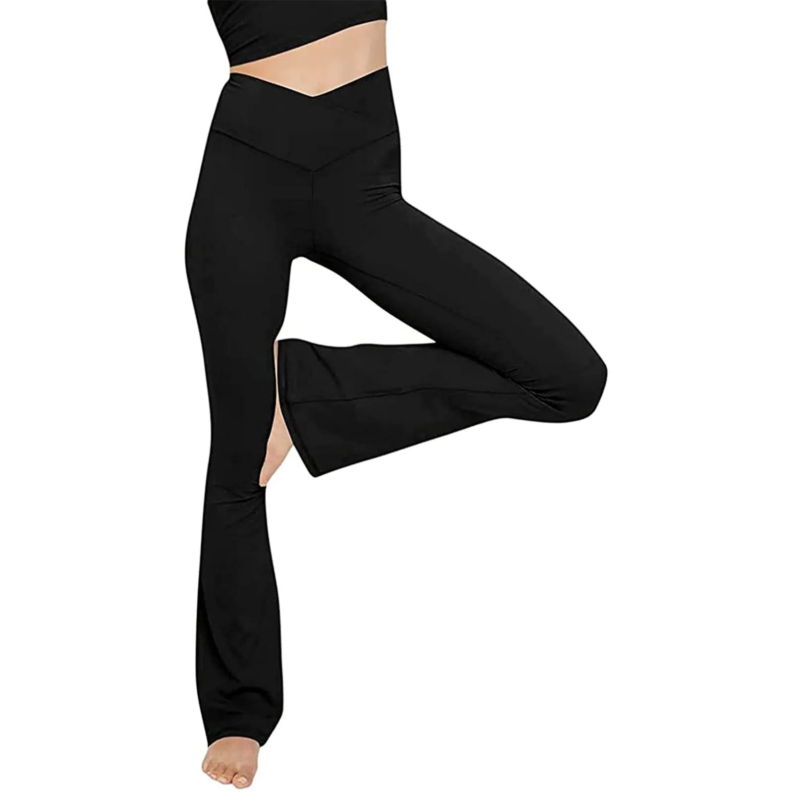 

Cross Waist Head Yoga Pants Women High Waist Fitness Training Solid Elasticed Wide Leg Flare Leggings Sports Gym Tight Pants