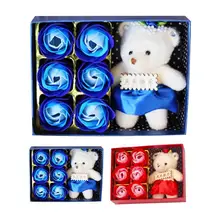 

1 Set Simulation Flower Eye-catching Realistic Looking 2 Colors Soap Rose Flower Bear Gift Box Set Bridal Shower Gifts for Home