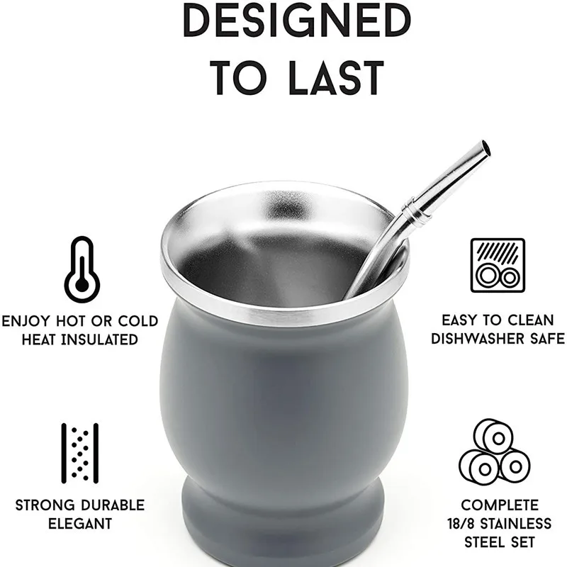 230ML Yerba Mate Cup Set Stainless Steel Includes Double Cleaning Brush Straw Anti Scalding Insulated Cup Home Teaware insulated tea cup tea cup yerba mate cup