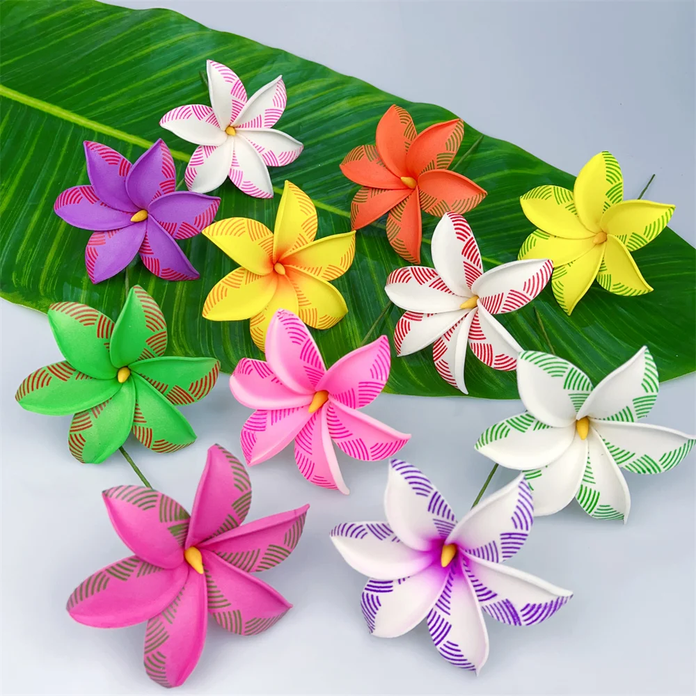 11PCS Tiare Foam Flower With Pearl Ear Flower Hairpick Tahitian Gardenia Pinwheel Tiare Hawaiian Hula Dance Flowers Real Touch