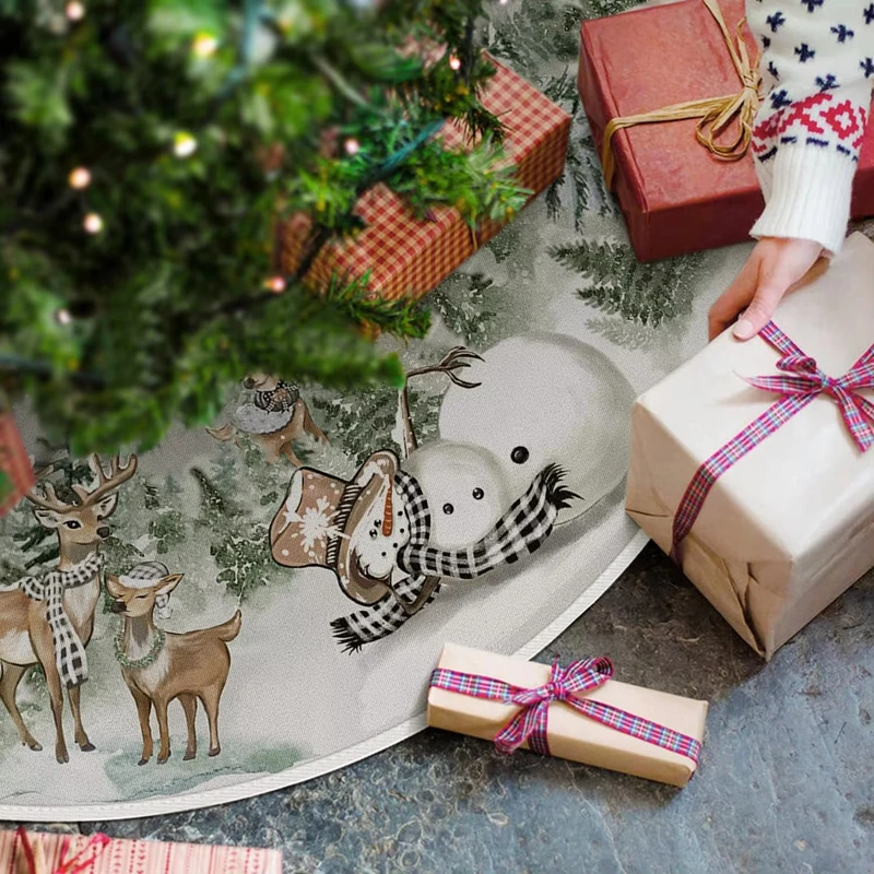 90/120cm Christmas Tree Skirt Snowman Reindeer Snowflake Tree Mat 2024 Christmas Home Decoration Winter Holiday New Year Gifts