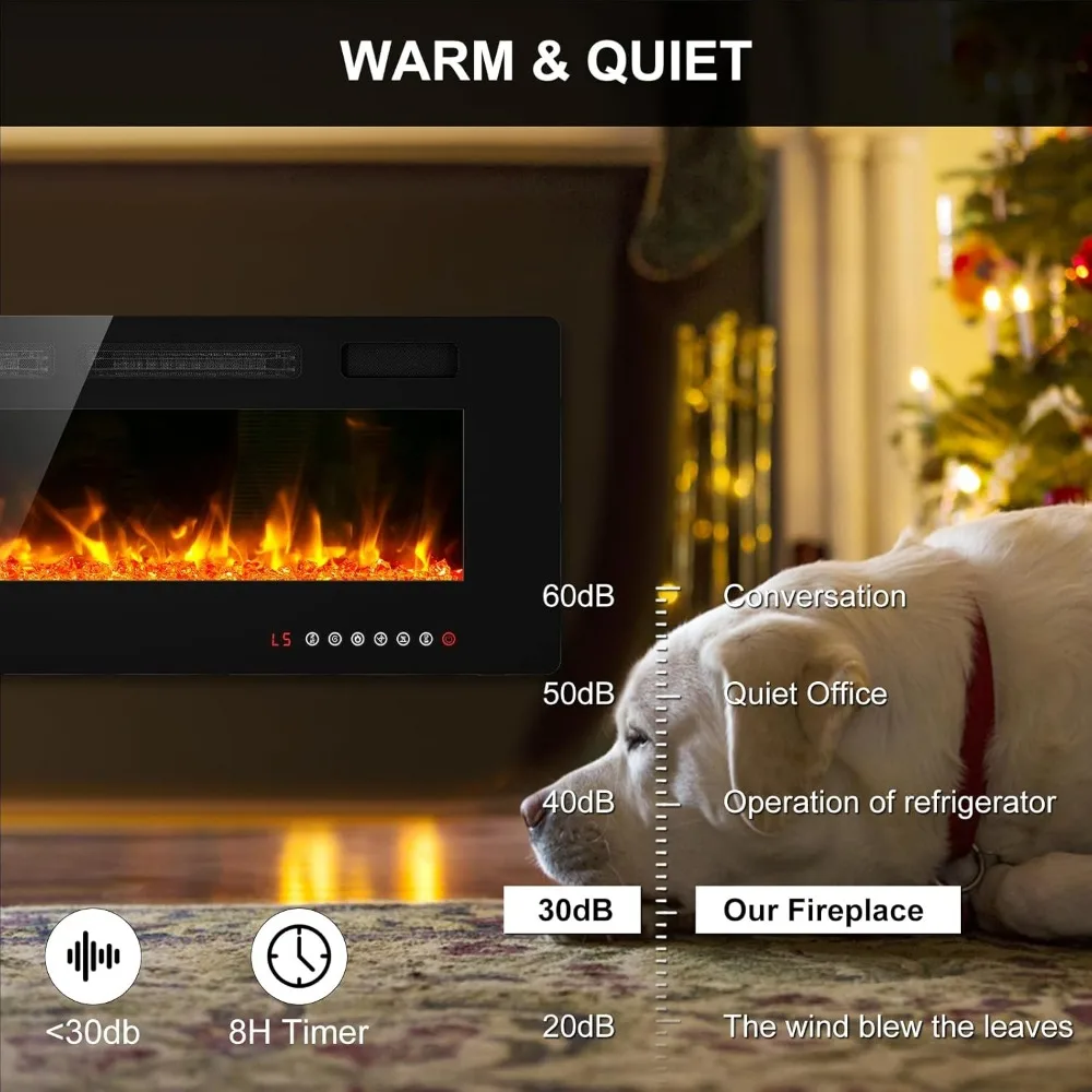 50 inch Electric Fireplace Wall Mounted/Freestanding-Ultra Thin Fireplace Inserts for Living Room with Heater, Remote Control 5