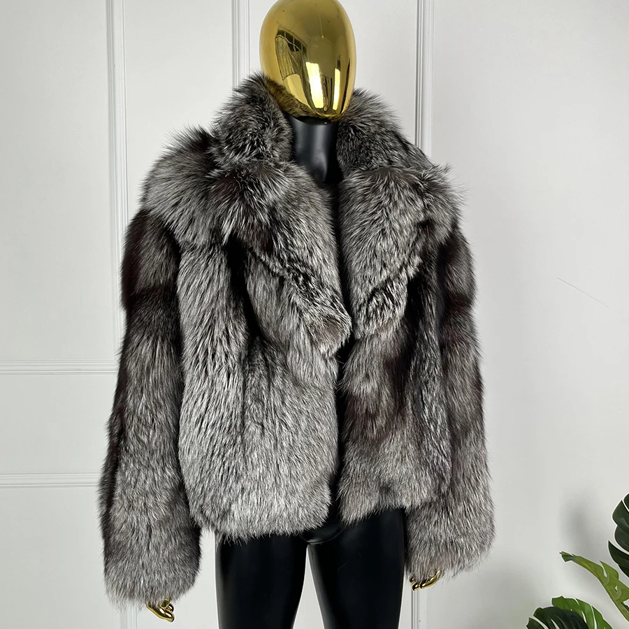 Mens Real Fur Coat Men's Winter Natural Silver Fox Fur Jacket