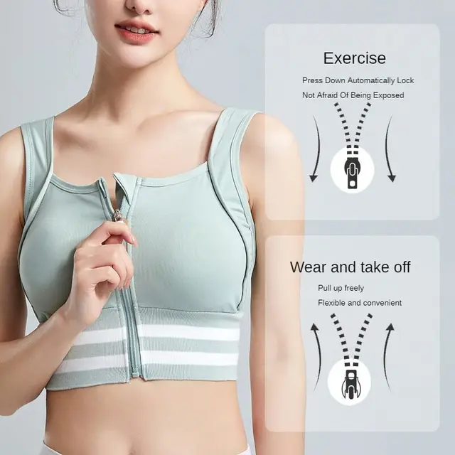 Sports Bras Zip Front For Women With Full Coverage Removable Padded Shockproof Yoga Underwear Workout Bra Running Fitness Vest 2