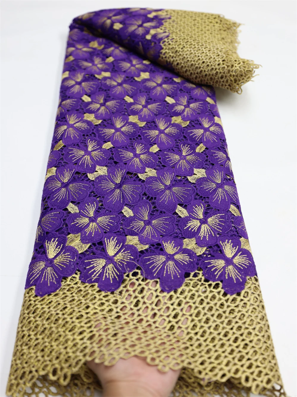 High Quality African Guipure Cord Lace Fabric with Sequins French Nigeria Lace Fabric for Luxury Wedding Material QF1406-1