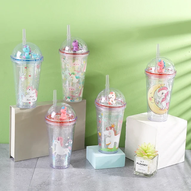 Botellas De Agua De Unicornio Para Niñas, Taza Con Pajita Y