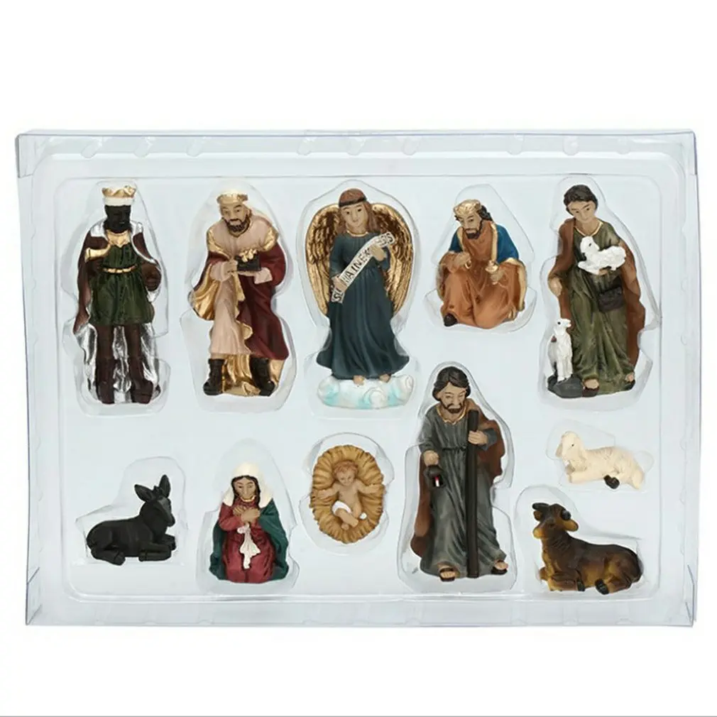 Statue Nativity Scene Set Holy Family Resin Decorative Figures Toys for Christmas Home Decoration Holiday Gift 11pcs/set