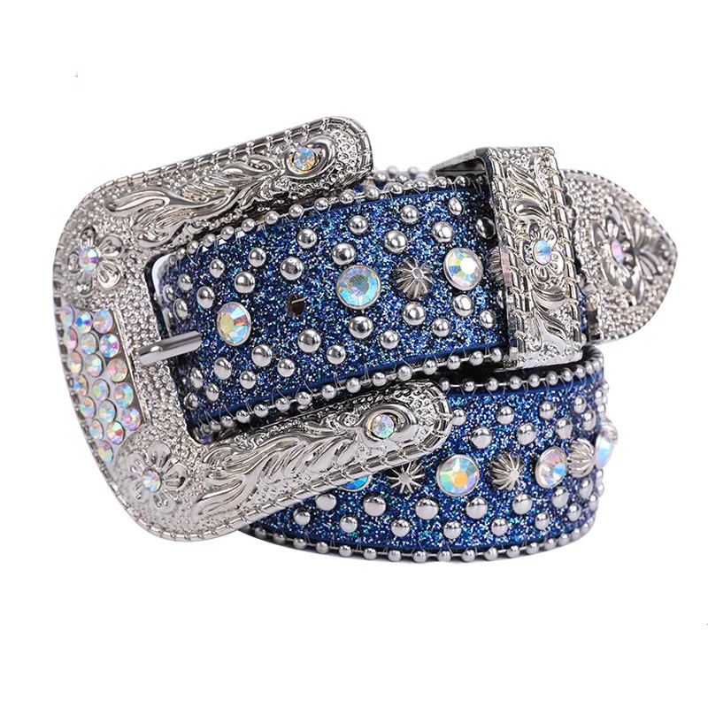 Bisondenim Western Rhinestone Belts Fashion Casual Luxury Strap Diamond