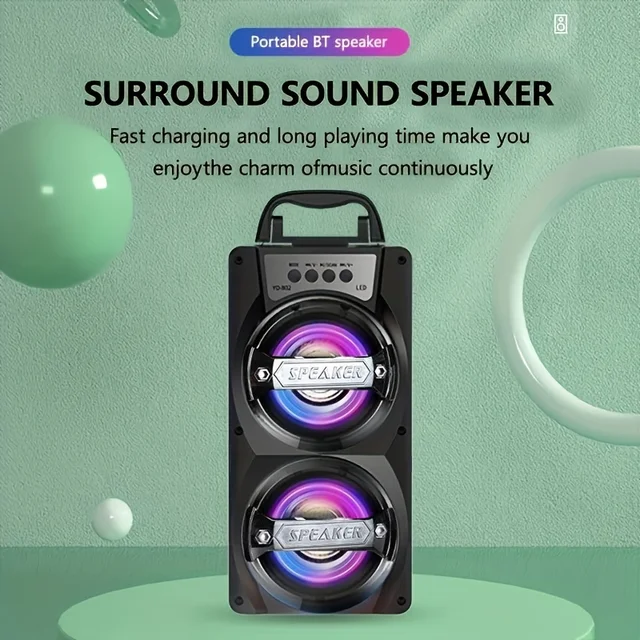 Dual speakers wireless bluetooth speaker outdoor music box subwoofer soundbar colorful led light music player for