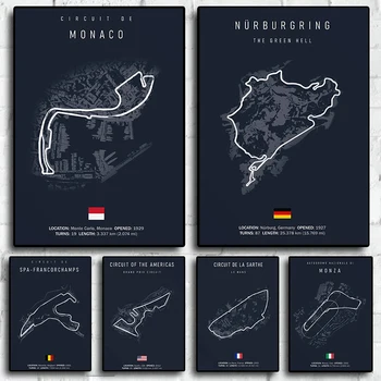 F1 Imola Monaco Track Circuit Canvas Painting Formula 1 Wall Art Nordic Poster Estetico Motorsport Gara Immagine per la decorazione domestica 1