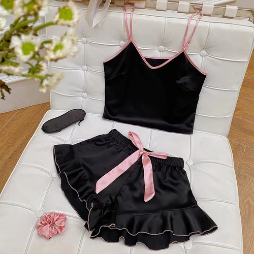 섹시한 매력에 빠지는 새틴 잠옷 정장 반바지 v-넥 2PCS PJS 세트, 여성 의상 여름 잠옷 추천