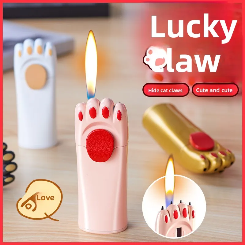 New Inflatable Lighter with Colorful Cat Paw Design, Turbo Torch, Open Flame, Portable Igniter, Men's Gift