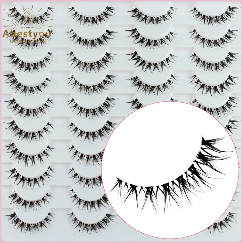 

Abestyou 8mm 20Pairs Invisible Strip Soft Clear Band 3D Faux Mink Wispy Eyelash Korea High Quality Short Reusable Lashes Make-up