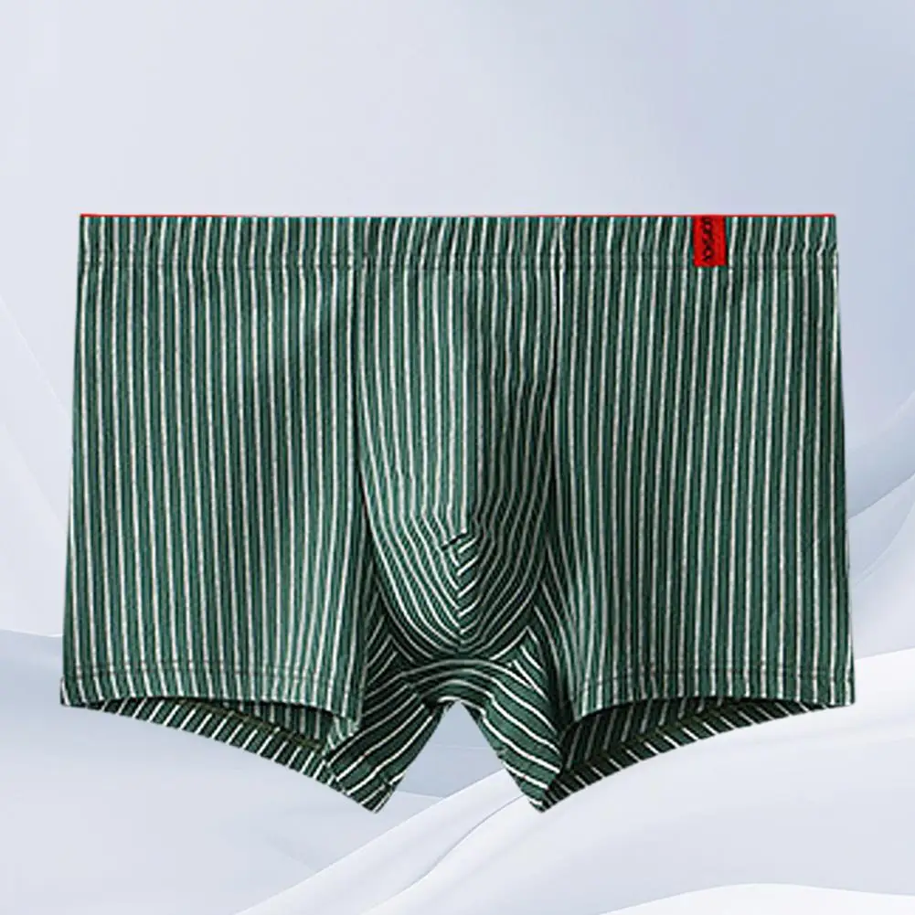 

Men Low-waist Boxers Slim Fit Striped Print Men's Boxers Breathable Soft Intimate Underwear with U Convex Design Low Waist