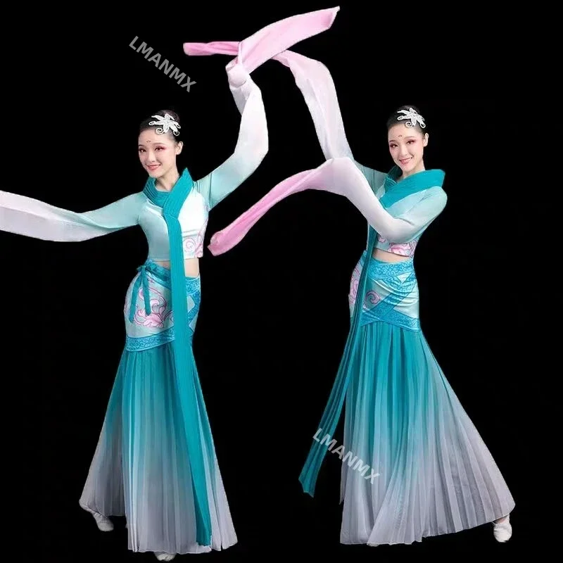 

Classical Water Sleeve Dacne Clothing Traditional Yangko Costume Chinese Style Hanfu Dance Costume National Fan Dance Outfit