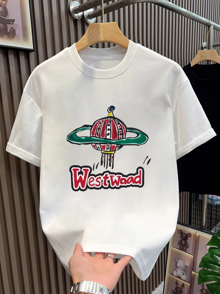Summer Cotton Cartoon Color Printed Tide Brand Tee Loose American T-shirt Casual Round Neck Short Sleeve cotton short sleeved shirt