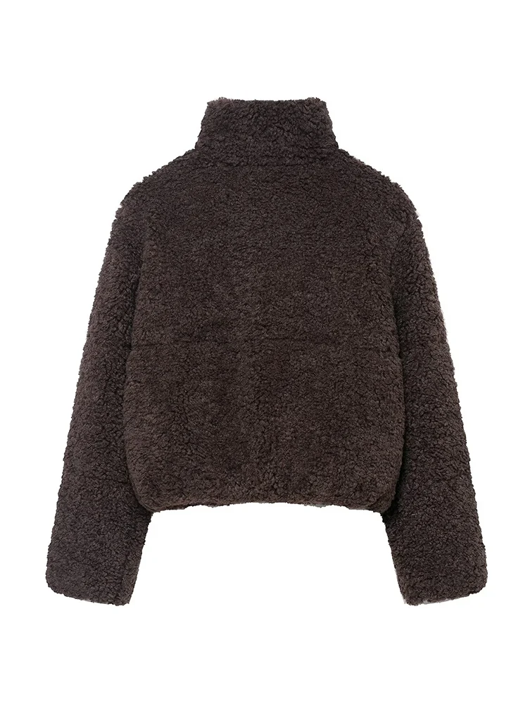 Women Winter Lamb Wool Short Coat Thicken Warm Long Sleeve Turtleneck Street Wear 2025 New Fashion Ladies Solid Zipper Jackets