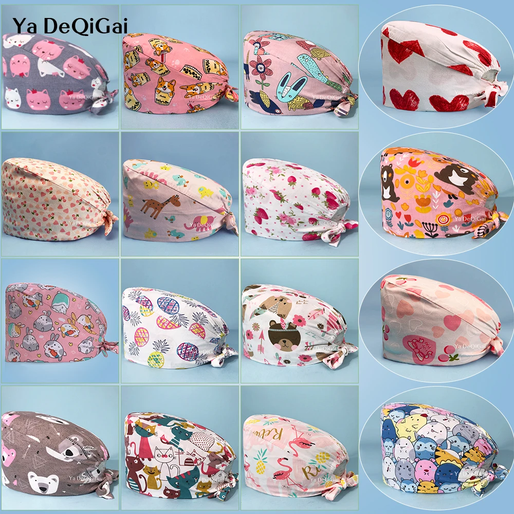 for women Printed Scrub Caps Cotton Surgical Hat Laboratory Pet