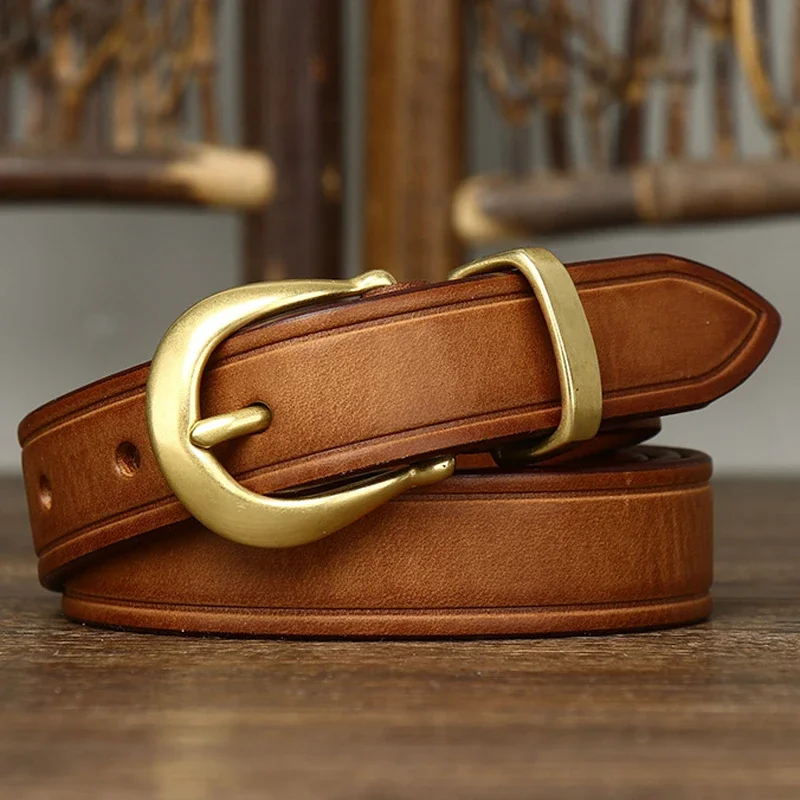 

New Copper Buckle High Quality Cowskin Genuine Leather Belts for Women Luxury Female Belt for Jeans Simple Strap Waist Belt