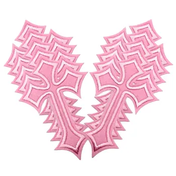 10pcs 많은 핑크 크로스 패치 의류 자 켓 청바지에 대 한 Diy 여자 아이언 패치 세트 배지 Appliques 수 놓은 줄무늬