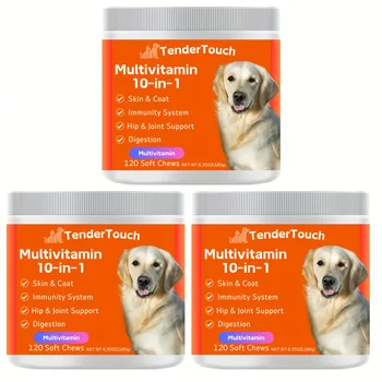 360 Chews - 3 Pack (3 x 180g/6.35oz) 540g/19.1oz - TenderTouch Multivitamin Dog Supplement, Digestive Enzymes, Grain Free Dog 1