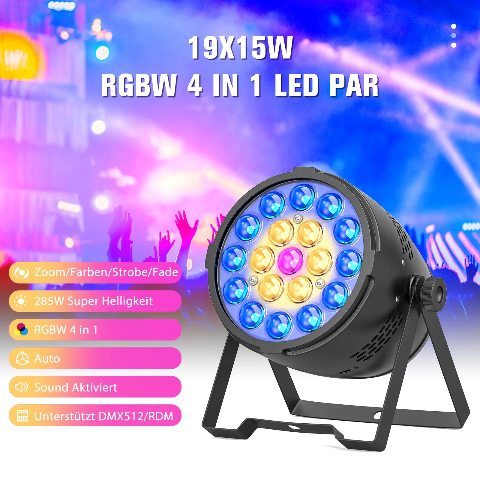U'King 2PCS 19x15W RGBW Focused Stage Par Light 4IN1 LED