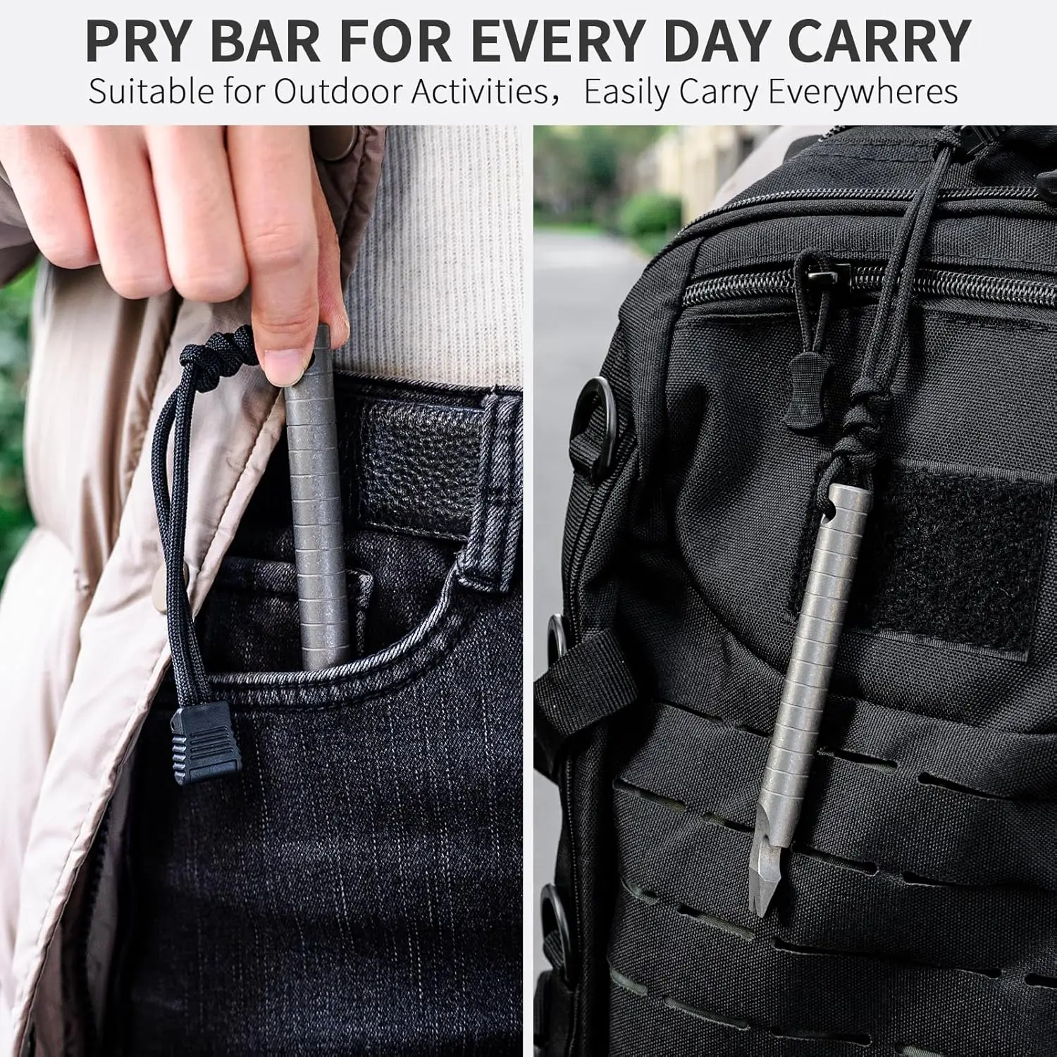 Titanium Pocket Pry Bar,EDC Keychain Carabiner Multitool Prybar Outdoor Tool Heavy Duty,Key Chain Gadgets for Men (Ti Pry Bar) 5