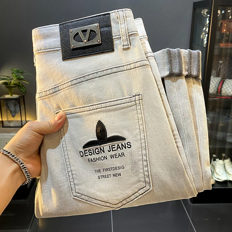 American High-End Stylish Men's Jeans 2025 Spring and Autumn New Trendy Brand Patchwork Embroidered Versatile Casual Pants 2