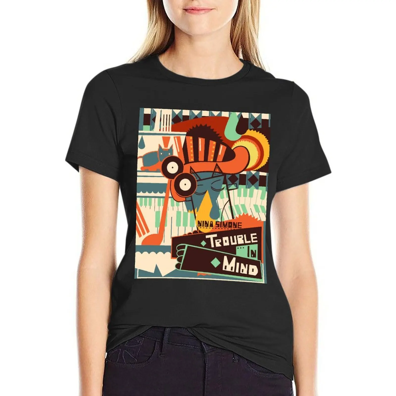 Musique Vintage Nina Simone Trouble In Mind T-Shirt summer clothes female t-shirt dress for Women sexy