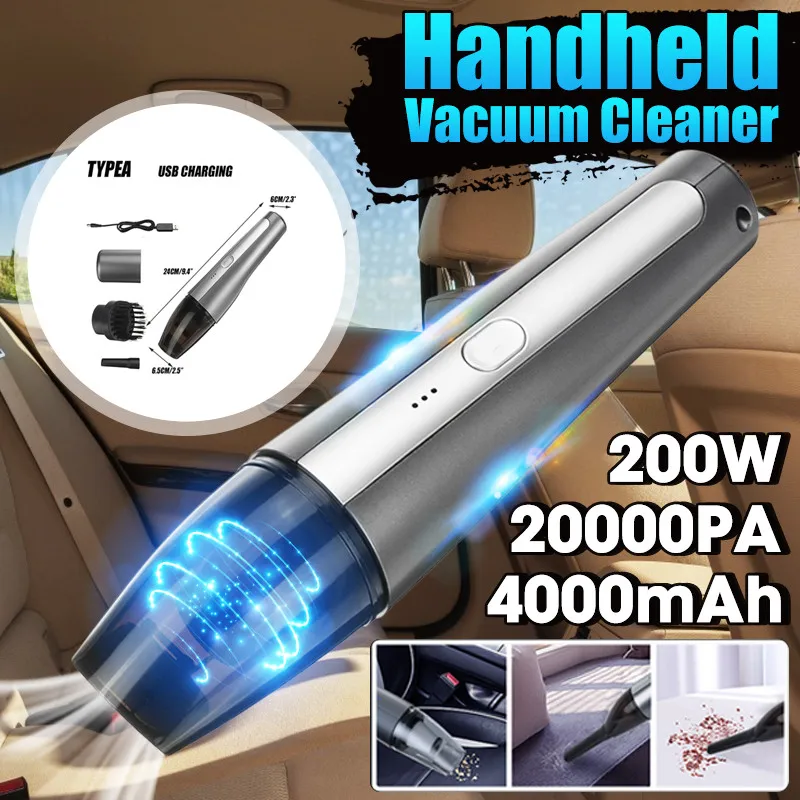 20000Pa 200W Portable Vacuum Cleaner Car Wired/Wireless USB optional