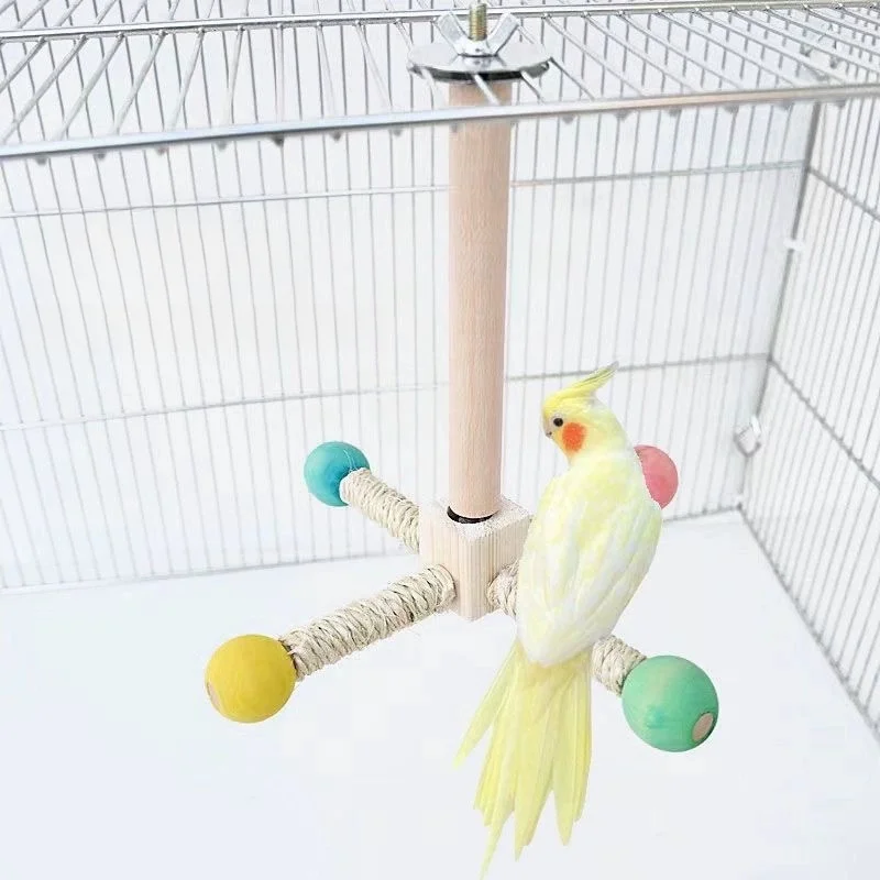Rotating Bird Perch Stand with Bearing for Parrots - Durable Cork Material, Interactive Enrichment Play Toy for Cage Bird Toys 6