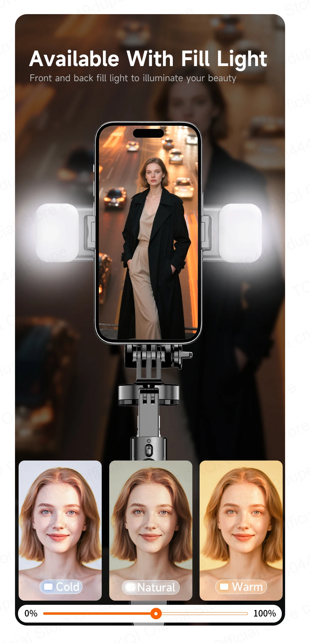 Tokqi L16-tt Selfie Stick Tripod With 360 Degree Rotation And Fill Light_voghion.com