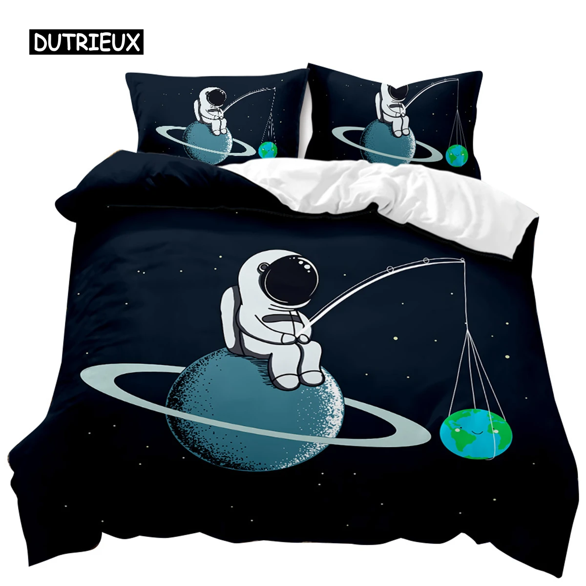 

Astronaut Duvet Cover Set Outer Space Tourist Comforter Cover Set for Kids Boys Universe Planet Polyester Quilt Cover Queen King