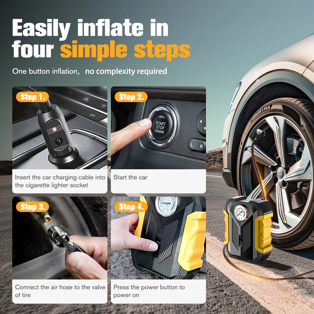 Air Pump Electric Tire Inflator Air Compressor Pump Air Compressor Tire Inflator Inflatable Pump Car Inflator Tire Pump Portable Pointer Model Air Compressor Cigarette Lighter Starter for Soccer Basketball