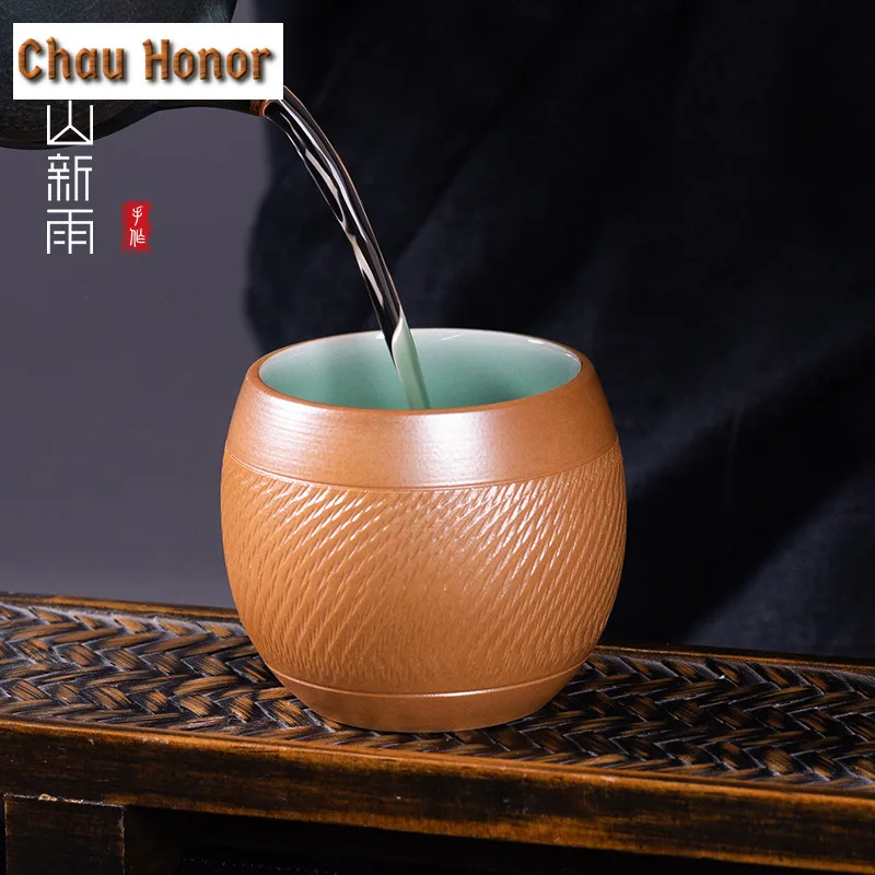 120ml Handmade Jump Knife Drum Shape Celadon Teacup Tea Bowl Single Cups Tea-tasting Smelling Cup Jianzhan Master Cups Tea Items