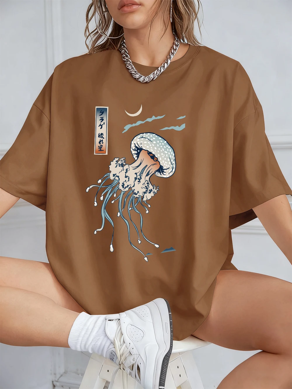 Harajuku Jellyfish Print Women's Cotton Tee - Soft, Loose-Fit Summer Top