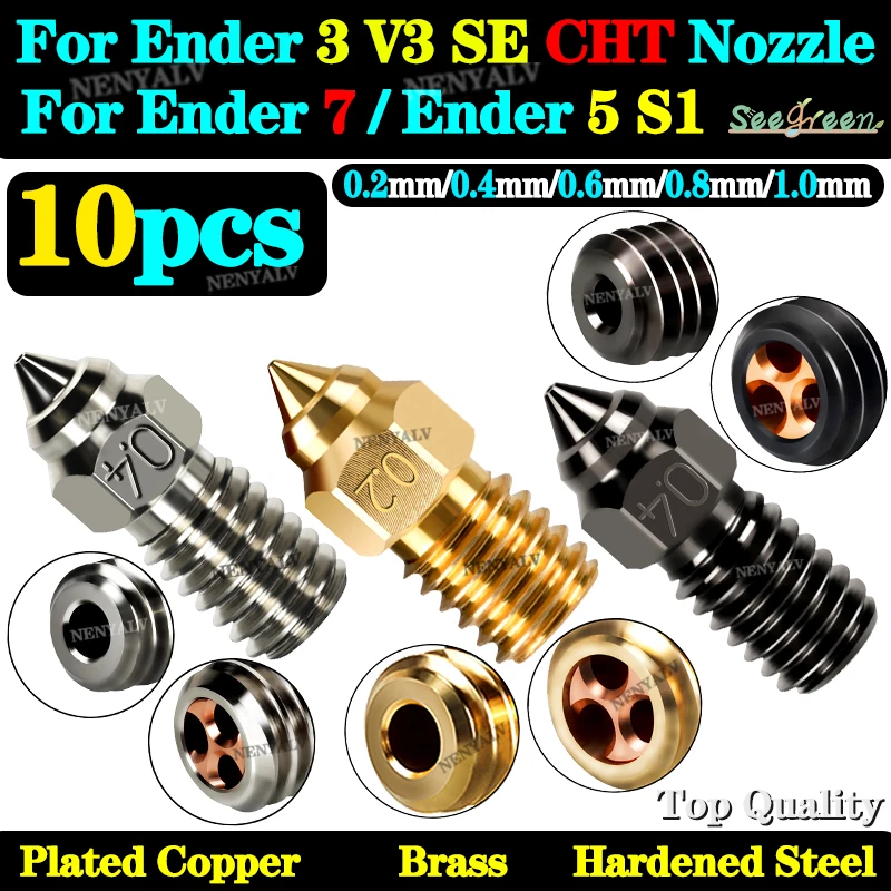 

10pcs For Ender 3 V3 SE CHT Brass Hardened Plated Copper Nozzles For Spider Hotend Ender 7 Ender 5 S1 Serise Extruder Nozzles