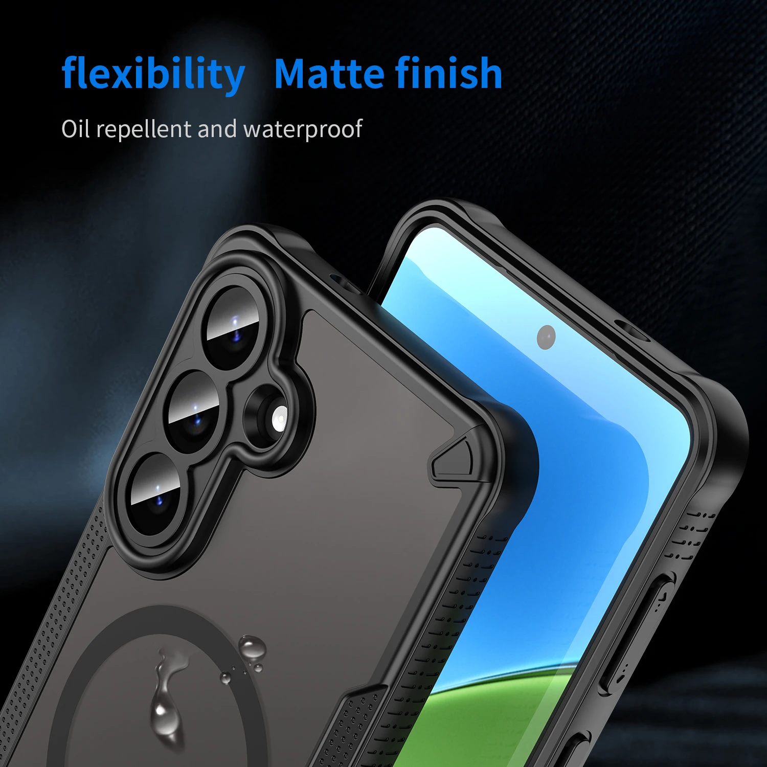 Magnetic Luxury Matte Translucent Shockproof Armor Case with Wireless Charging Compatibility