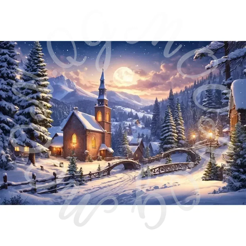 Winter Christmas Village Backdrop for Home Decoration and Photography Studio