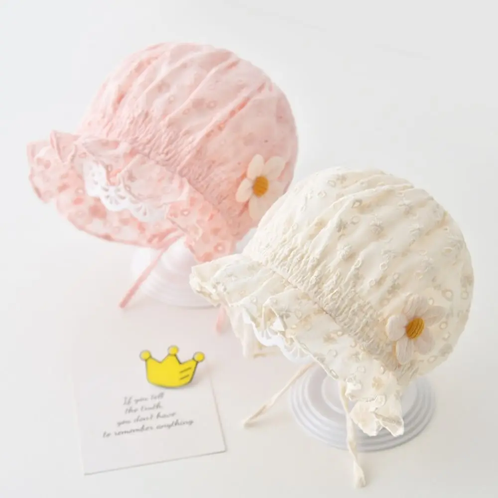 Newborn Lace Baby Fetal Cap Ruffle Soft Bonnet Hat Breathable Flower Sun Hat Summer