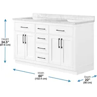 60" Double Undermount Sink Bathroom Vanity with Cultured Marble Countertop, Backsplash Included, 4 Doors 5 Drawers and Power Bar 2