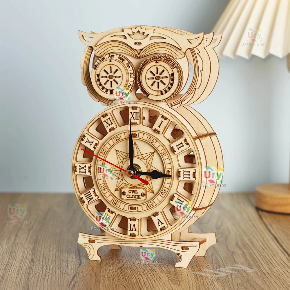 3D Wooden Retro Pendulum Owl Clock – Mechanical Model 6
