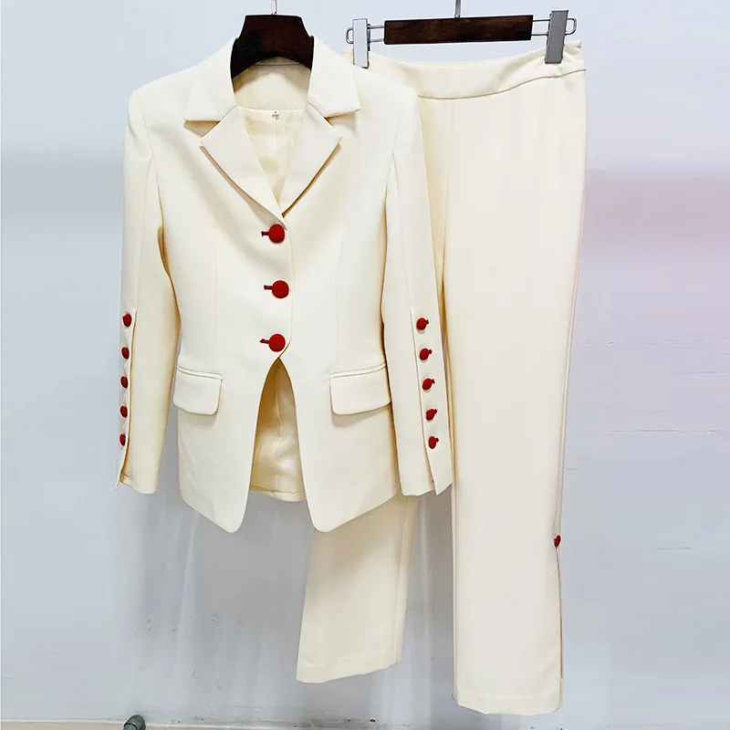 

Autumn 2022 European And American Stars New Slim Personality Tailoring Red Button Suit Coat Trousers Women's Suit