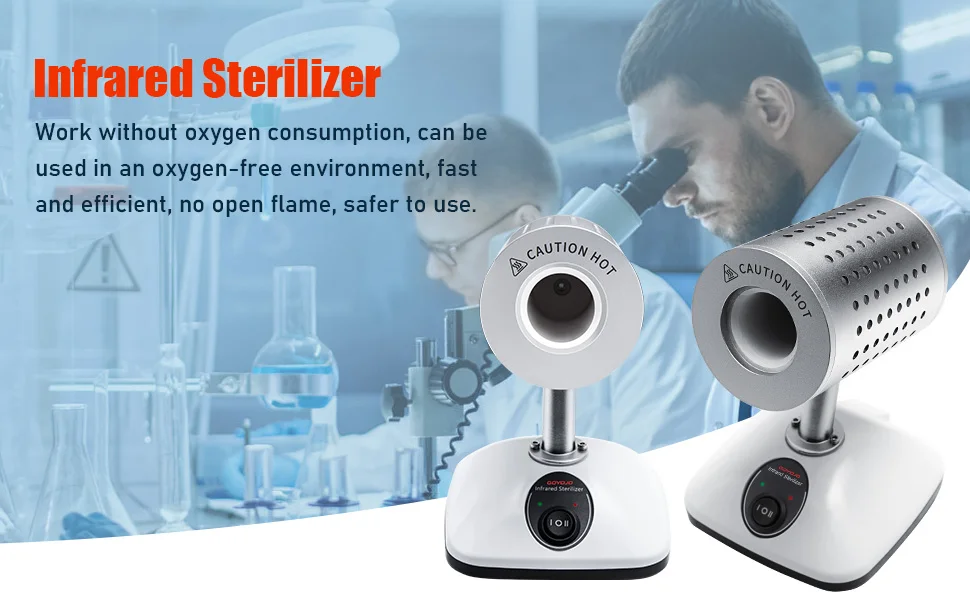 Lab Infrared Sterilizer with 14/35mm Inoculation Loop Sterilizer  400°C/825°C fo