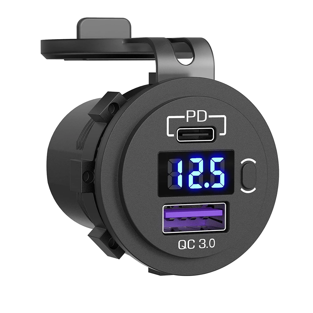 48W USB Type C Car Usb Fast Charger Socket 12V/24V QC3.0 & PD3.0 Dual USB Outlet With Switch For