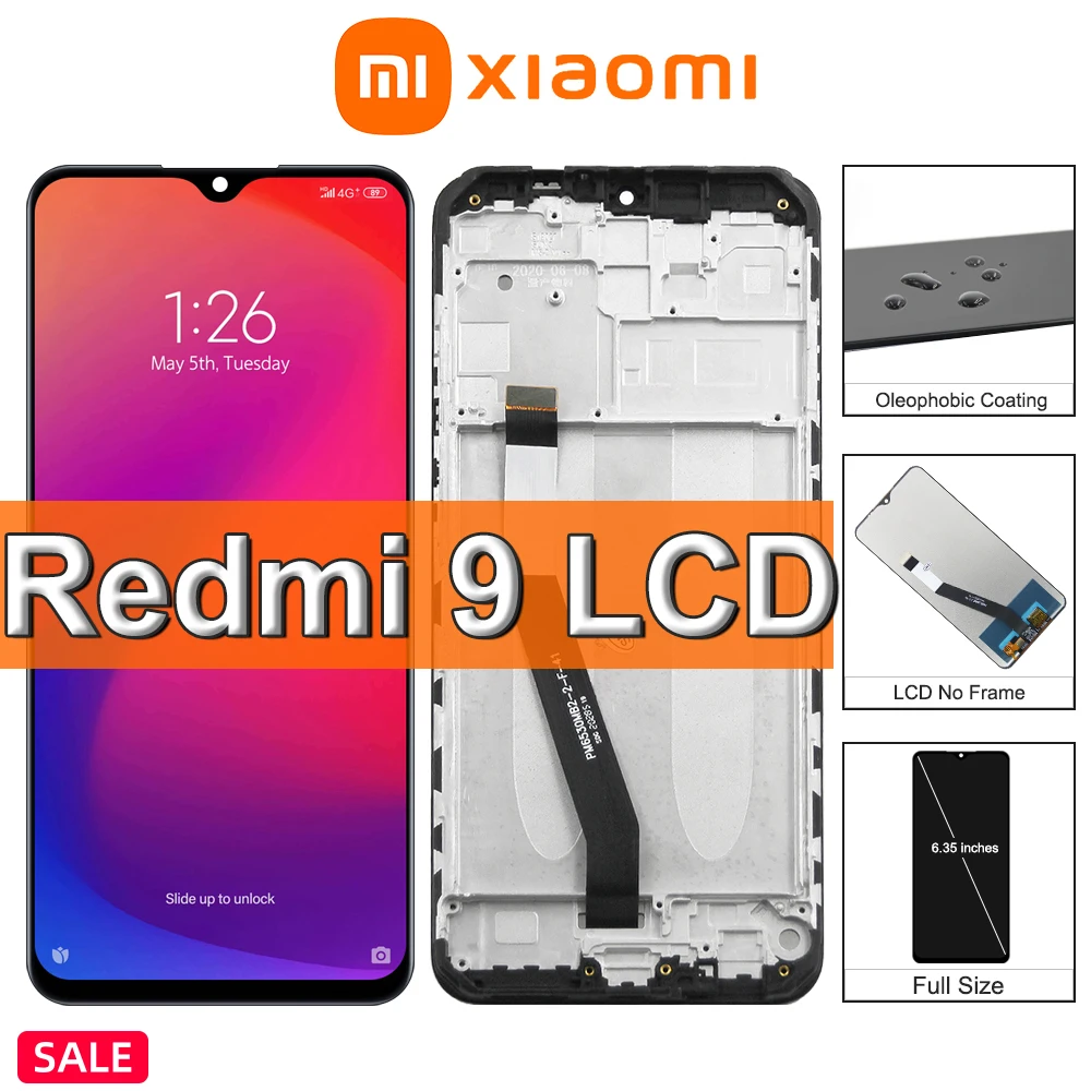 

ЖК-дисплей 6,53 дюйма для Xiaomi Redmi 9, сенсорный экран для Redmi9 M2004J19G, M2004J19C, сменный ЖК-дисплей с рамкой в сборе, оригинал